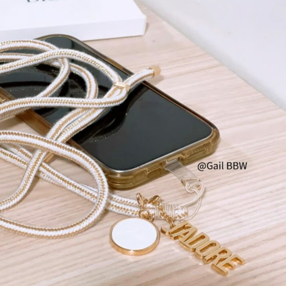 🎅🏽 Dior J’Adore Phone Case Lanyard Strap Key Ring Charm Gold and White - Picture 4 of 10
